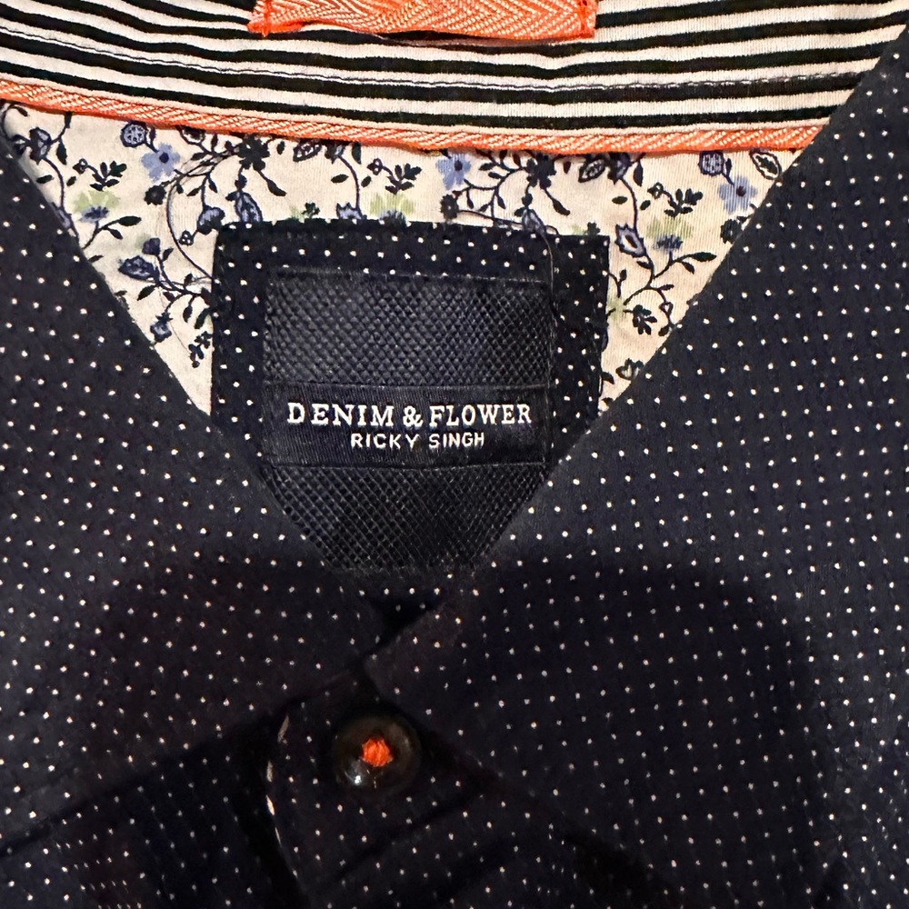 Denim and Flower Men's Navy Blue Stretch Long Sleeve Shirt